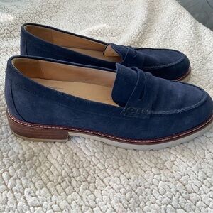 Samuel Hubbard Navy Suede Penny Loafers with Comfort Sole women’s 9.5